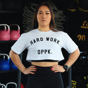 Women's Oversized Crop Tee - Hard Work White