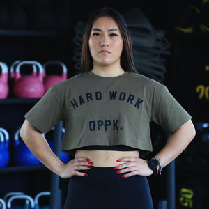 Women's Oversized Crop Tee - Hard Work Army Green