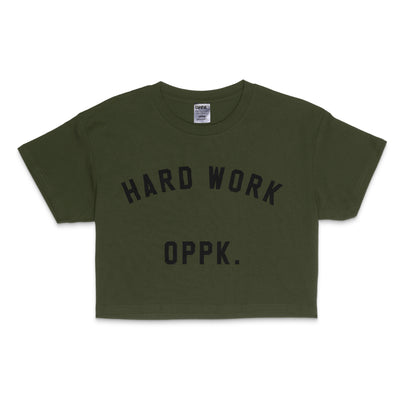 Women's Oversized Crop Tee - Hard Work Army Green