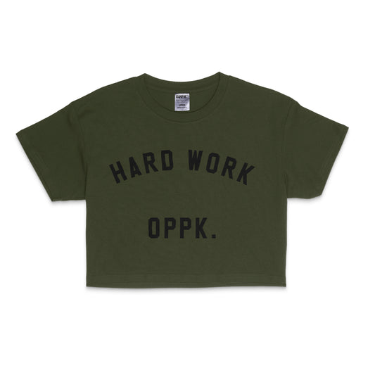 Women's Oversized Crop Tee - Hard Work Army Green