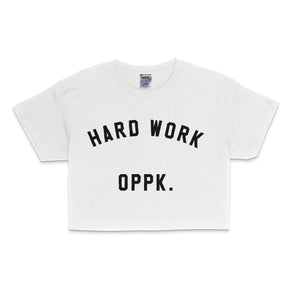 Women's Oversized Crop Tee - Hard Work White